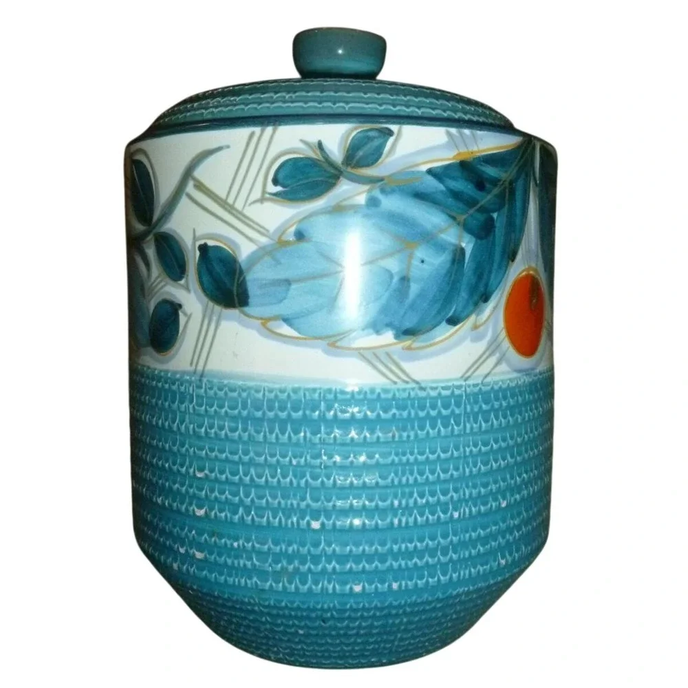 Vintage Fratelli Fanciullacci Italy Turquoise Basketweave Canister‎ MCM Majolica